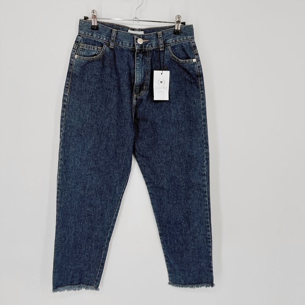 Chipre NEW Dark Wash High Rise Jeans Cotton Size 26 Blue Raw Hem Cropped